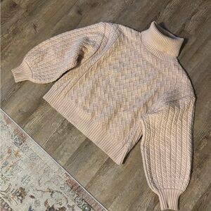 Elegant Cable Knit Turtleneck Sweater - Beige
